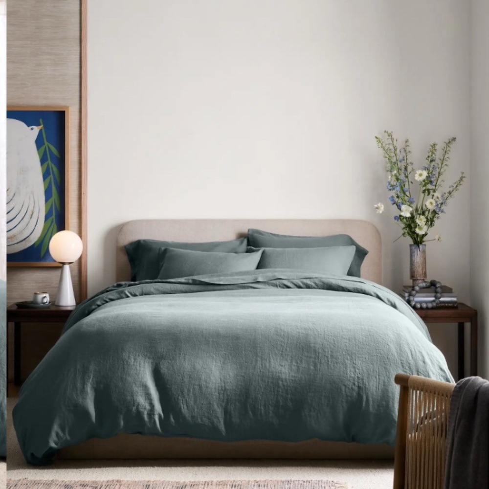 Quince Ocean Blue European Linen Twin Duvet Cover